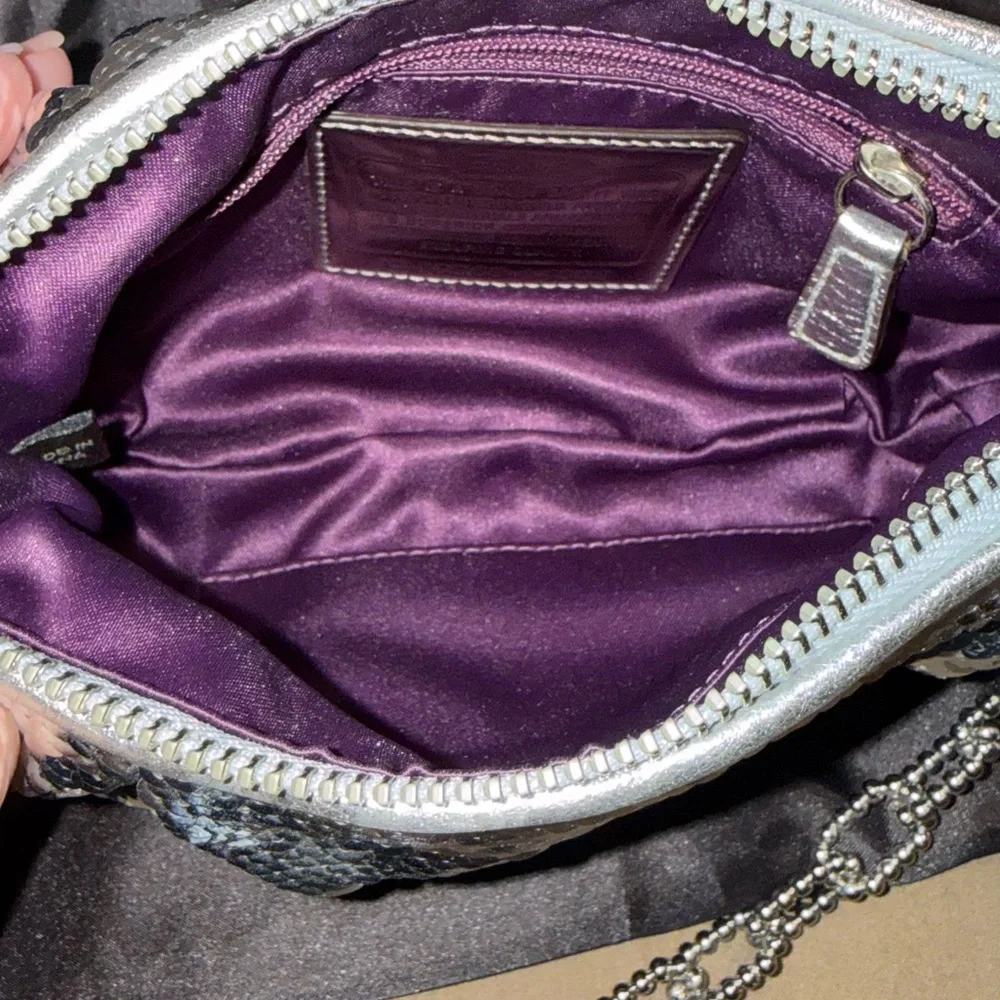Coach Silver Sequin Chain bag with Charm Tags